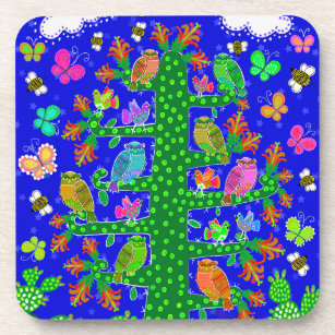 Posavasos Cactus Tree of Life with Owls and Birds