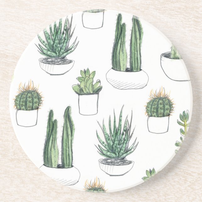 Posavasos Cactus y Succulent de Acuarela (Frente)