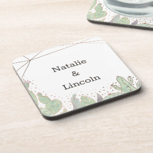 Posavasos Cactus y Suculentas Monograma Geométrico de Boda