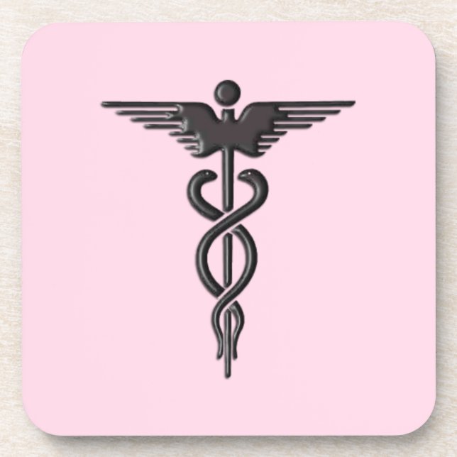 Posavasos Caduceto médico rosa (Frente)