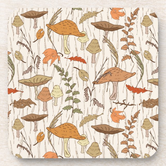 Posavasos Caer hongos y hojas - patrón sin fisuras. (Frente)