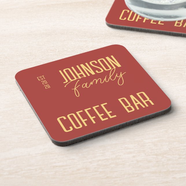 Posavasos Café de nombre de familia retro (Lado Izquierdo)