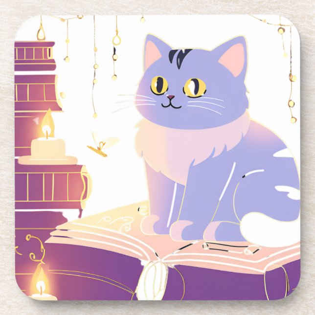 Posavasos Café del gato de la biblioteca (Frente)