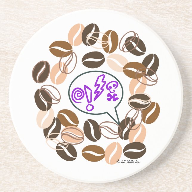 Posavasos CAFÉ y CUSSIN' de Jeff Willis Art (Frente)