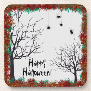 Posavasos Caída de Halloween deja arañas de árboles frutales