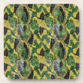 Posavasos Caimán Cocodrilo Dragón Cuero Amarillo Verde
