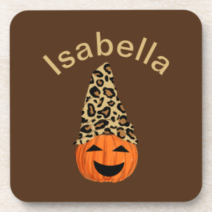 Posavasos Calabaza Con Un Gorra De Leopardo