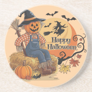 Posavasos Calabaza de espantapájaros Halloween Rústica Vibes