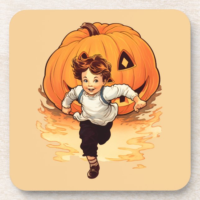 Posavasos Calabaza de Halloween, niño feliz (Frente)