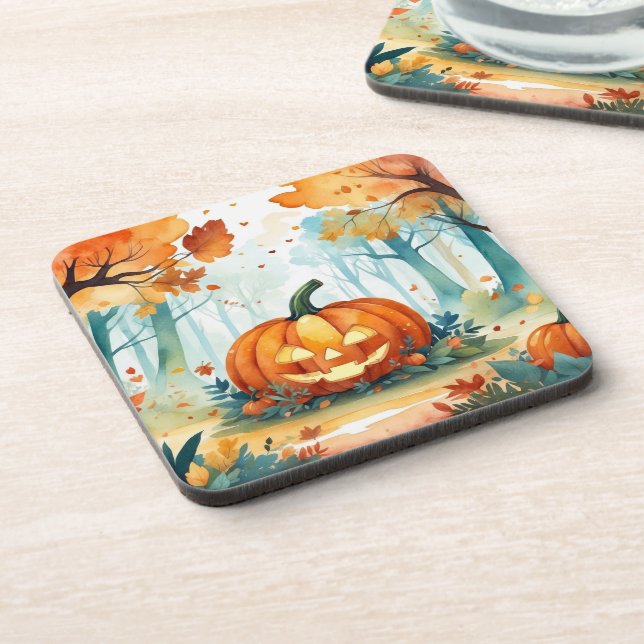 Posavasos Calabazas de otoño de acuarela Selva de cosecha (Lado Izquierdo)