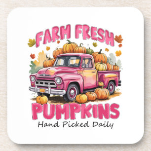 Posavasos Calabazas frescas de granja - Camión rosa cosecha 