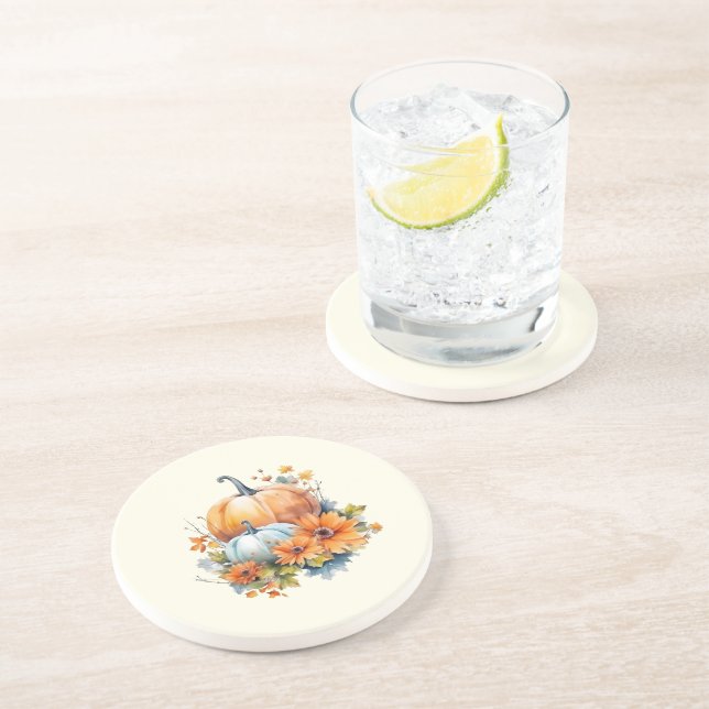 Posavasos Calabazas otoñales con flores y follaje (Lado)