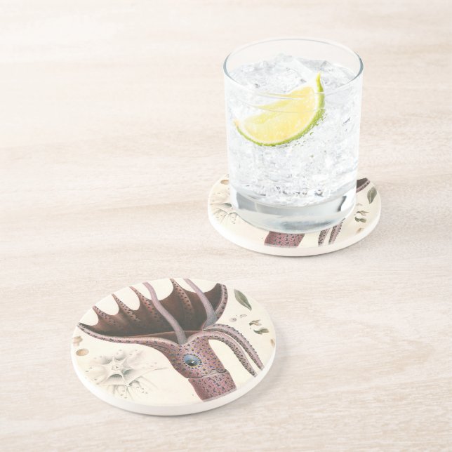 Posavasos Calamar paraguas, animales de la vida marina vinta (Lado)