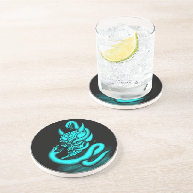 Posavasos Calavera - Cabeza malvada con serpiente (Lado)