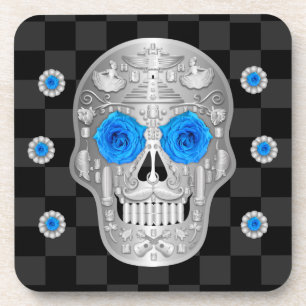 Posavasos Calavera cromada (Rosa azul)