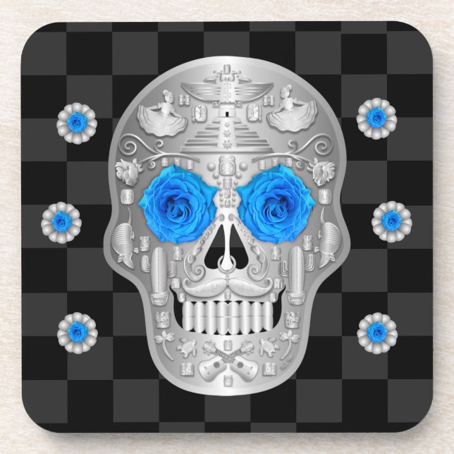 Posavasos Calavera cromada (Rosa azul) (Frente)