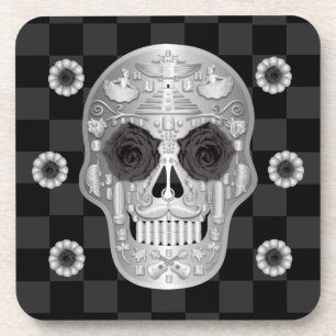 Posavasos Calavera cromada (Rosa negro)