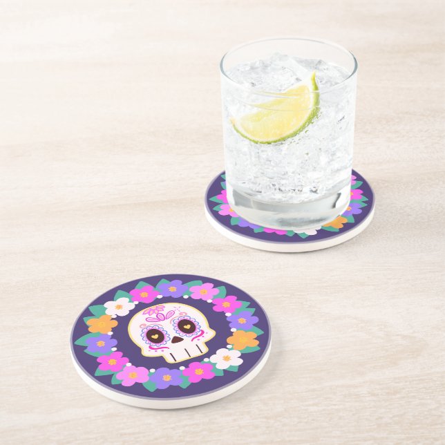 Posavasos Calavera de azúcar floral (Lado)