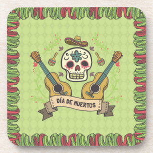 Posavasos Calavera de azúcar y Guitars Dia de Muertos   Posa