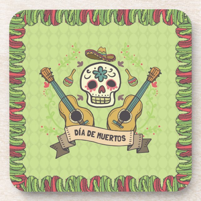Posavasos Calavera de azúcar y Guitars Dia de Muertos | Posa (Frente)