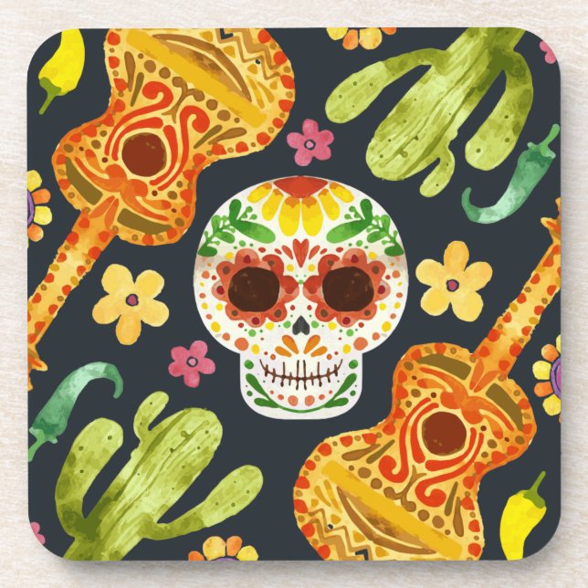 Posavasos Calavera de azúcar y Guitars Dia de Muertos | Posa (Frente)