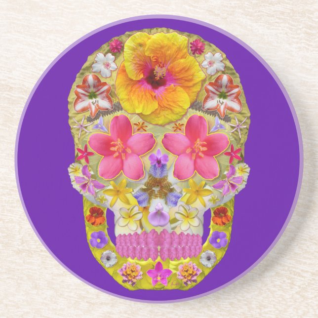 Posavasos Calavera de flores 4 - Tropical (Frente)