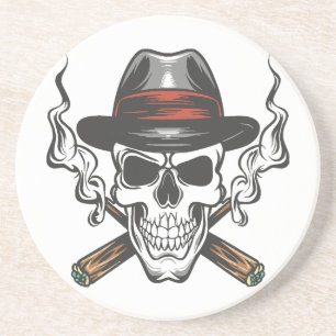 Posavasos Calavera de gánster con sombrero fedora