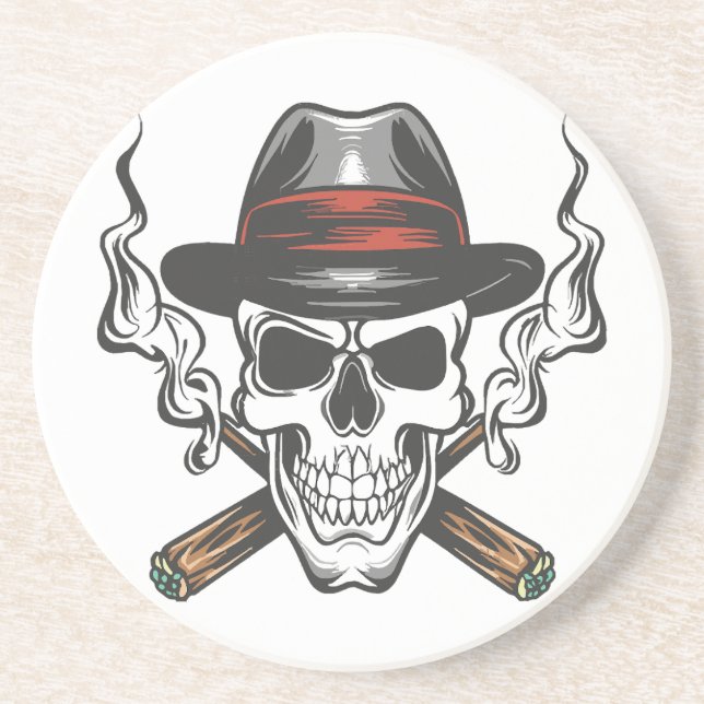 Posavasos Calavera de gánster con sombrero fedora (Frente)