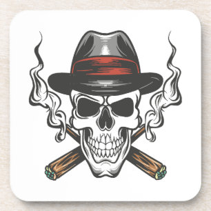 Posavasos Calavera de gánster con sombrero fedora