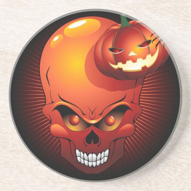 Posavasos Calavera de Halloween y calabaza (Frente)