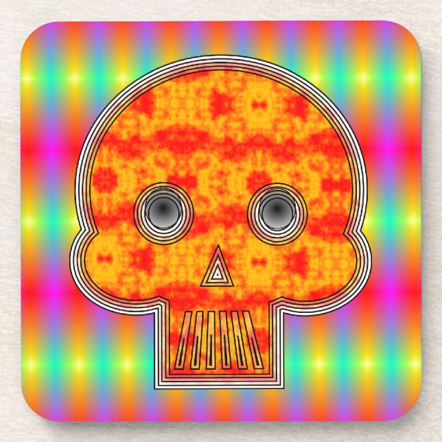 Posavasos Calavera de Robot colorida sobre fondo arcoiris (Frente)