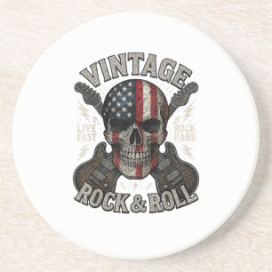 Posavasos Calavera Retro Rock Bandera Americana Guitarra Roc