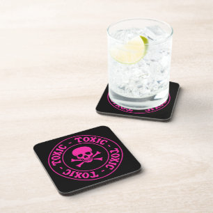 Posavasos Calavera rosa tóxica y huesos cruzados