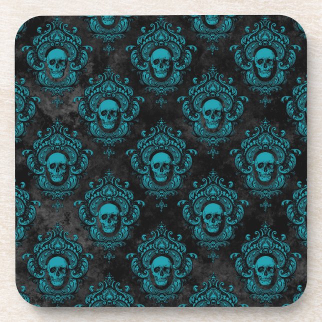 Posavasos Calavera verde azulada y gótica gris oscuro (Frente)