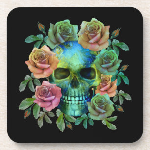 POSAVASOS CALAVERA VERDE DE LA MUERTE CON FLORES