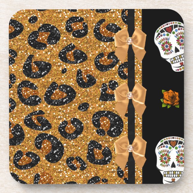 Posavasos Calaveras de azúcar de la impresión del leopardo d (Frente)