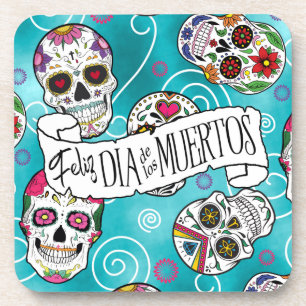 Posavasos Calaveras de azúcar y remolinos Rosa Turquesa ID72