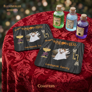 Posavasos Calaveras doradas de Halloween y champán y foto