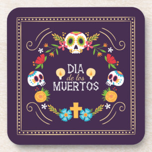 Posavasos Calaveras florales coloridas Dia de Muertos   Posa