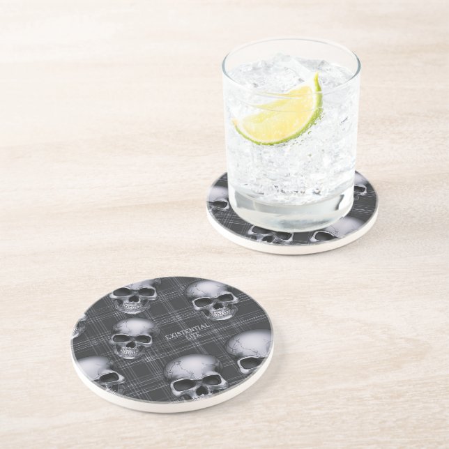 Posavasos Calaveras LITE EXISTENCIALES En Ronda Tartán B/W (Lado)