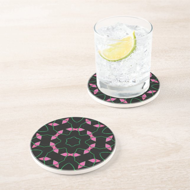Posavasos Calidoscopio de Esmeralda y Rosa (Lado)