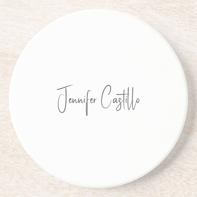 Posavasos Caligrafía Minimalista blanca y simple (Frente)