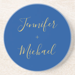 Posavasos Caligrafía Personalizado de color azul dorado Edic