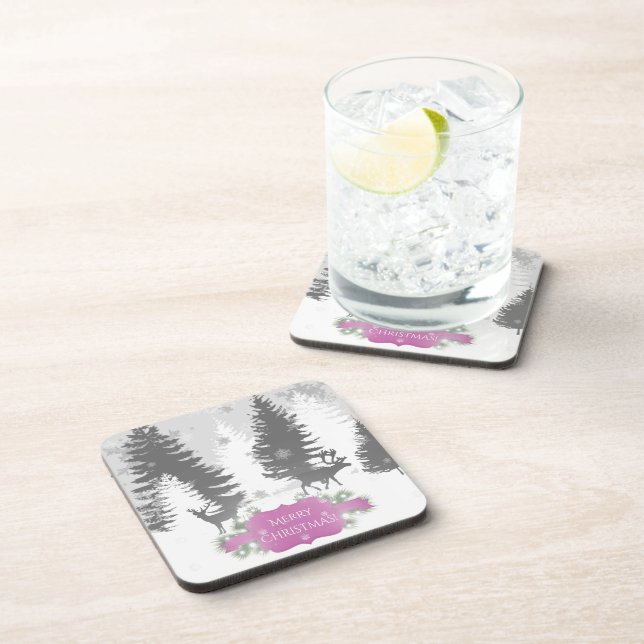 Posavasos Calle de plástico duro Winter Wonderland - Magenta (Lado Derecho)