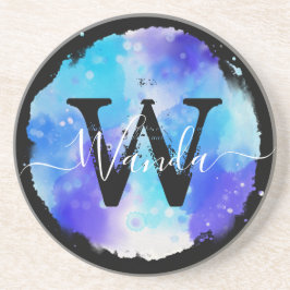 Posavasos Calligrafía monográfica de color azul grungey