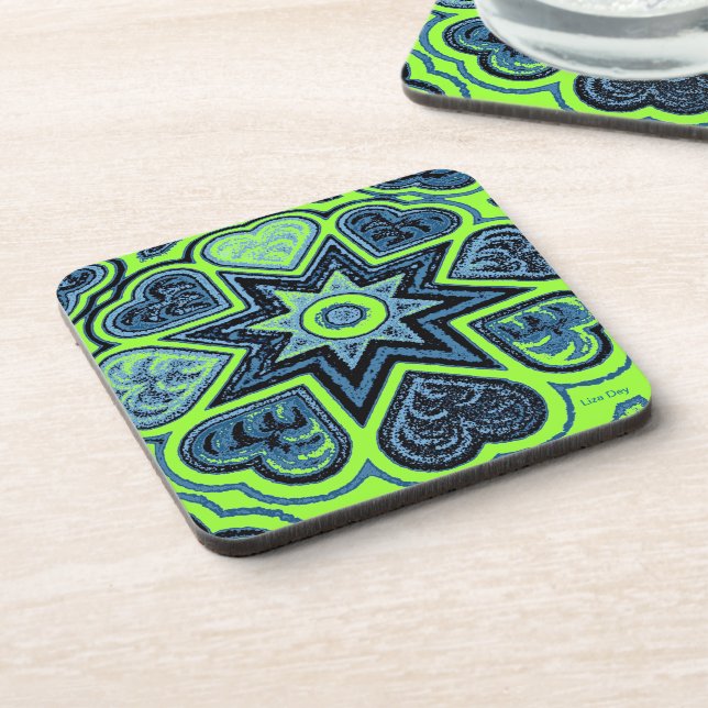 Posavasos Cámaras de arte de "Neon Green & Blue Love" (Lado Izquierdo)