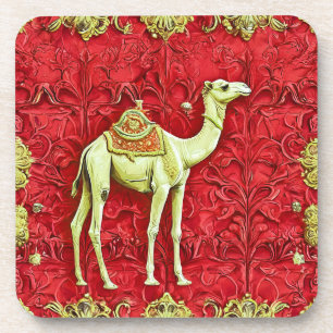 Posavasos Camello sobre fondo rojo