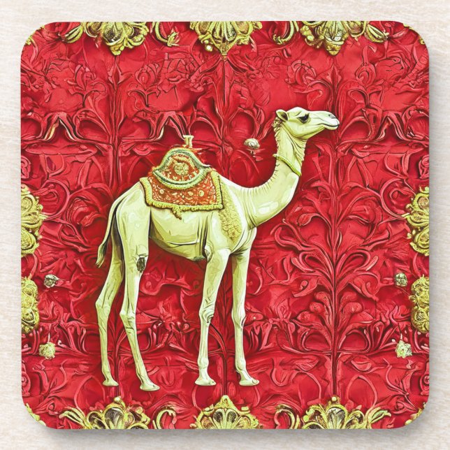 Posavasos Camello sobre fondo rojo (Frente)