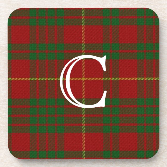 Posavasos Cameron Tartan Plaid Monogram Red Scottish (Frente)