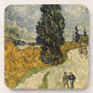 Posavasos Camino con los cipreses, 1890 de Vincent van Gogh